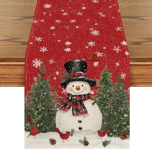 Snowman Christmas Table Runner Home Party Decor 13x120 Inch