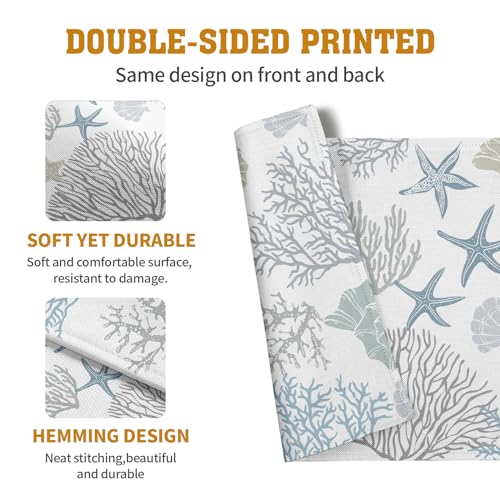 Summer Linen Placemats Set of 4 Nautical Coastal Theme Washable Non (4 Count)