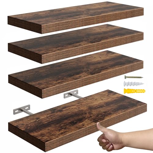 16’’Rustic Brown Floating Shelves for Wall Set of 4 (4 Count)