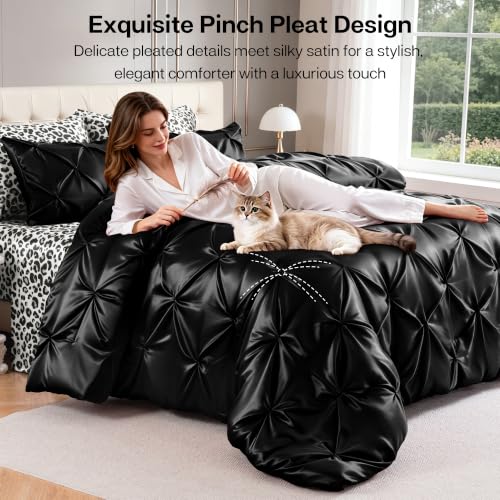 Satin Queen Comforter Set Black