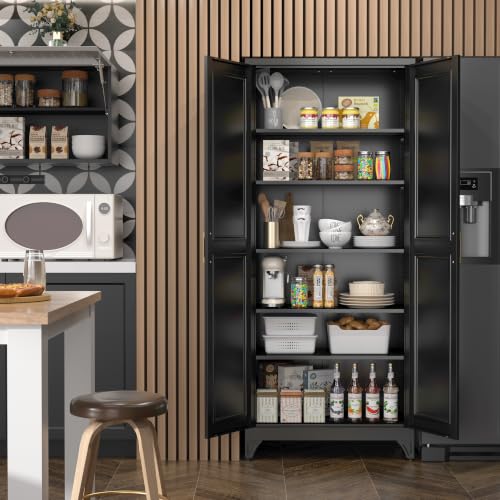 75”Metal Pantry Storage Cabinet with Doors & 5 Adjustable Shelves