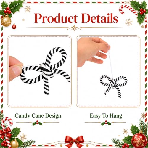 16 Pcs Black White Bow Candy Cane Hanging Ornaments Christmas Tree Decor (16 Count)