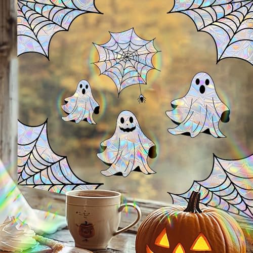 Halloween Window Clings for Glass Fall Static Cling Window Decals 9PCS Cute Ghost Pumpkin Mummy Spider Autumn Reusable Window Stickers Home School Office Decorations (9 Count)