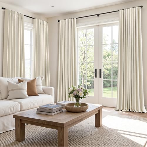 100% Blackout Back Tab Pleat Linen Curtains 50" Wx90 L (2 Count)