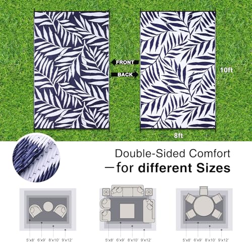 Outdoor Rug 8x10 ft Waterproof Reversible Leaf Mat