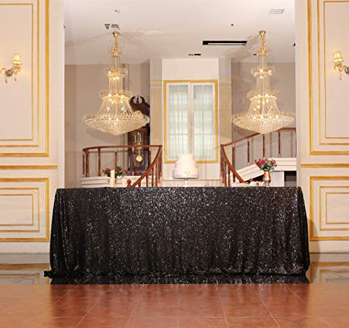Sequin Tablecloth 60x120 Inch Black for Halloween Wedding Party