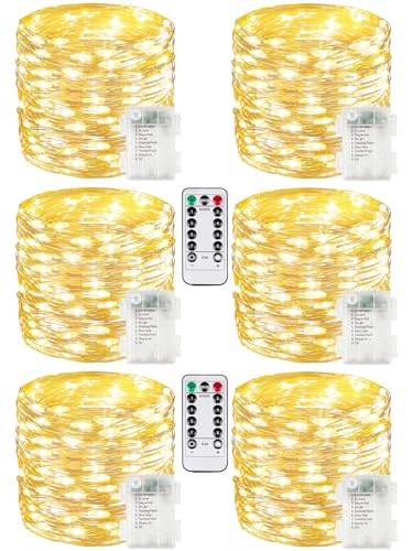 6 Pack 100 LED Fairy Lights Battery Operated with Remote