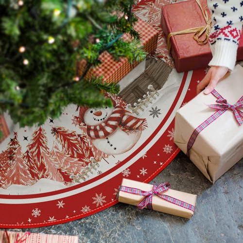 Red Snowflake Snowman Cardinal Christmas Tree Skirt 48 Inch