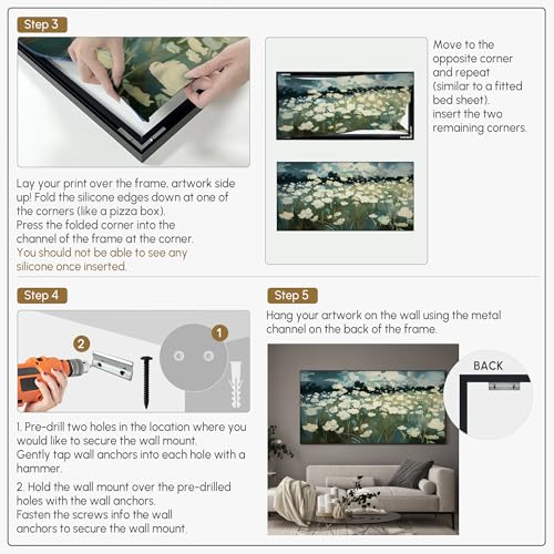 36"x72" Extra Large Framed Wall Art White Wildflower Field in Impressionist Style
