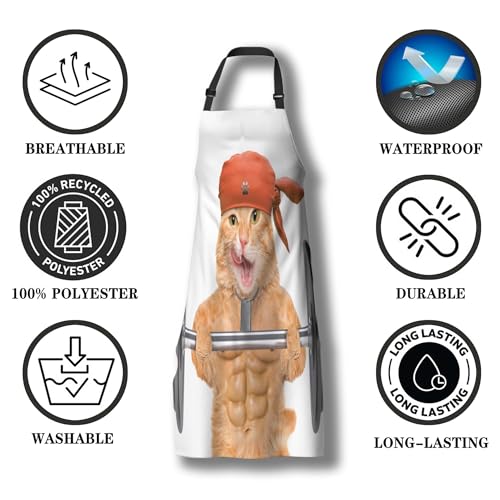 Apron Kitchen for Women Fitness Cat Mans Aprons for Cooking Funny for Kitchen Cooking Restaurant BBQ Painting Crafting Gardening 27”