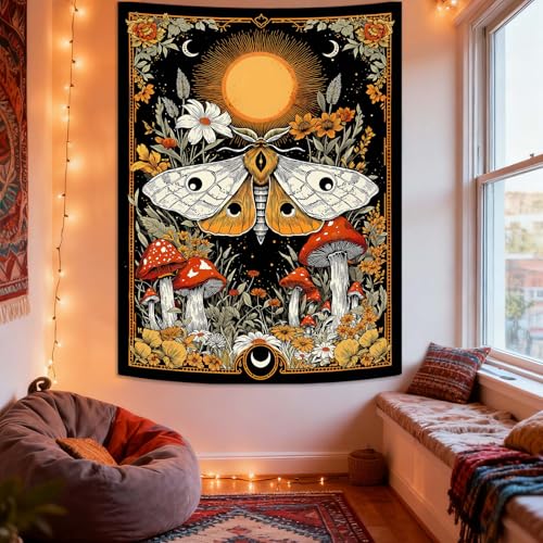 Mystical Moth and Sun Tapestry