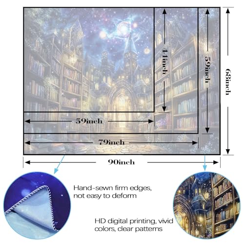Fantasy Bookshelf Tapestry Space Library Tapestries Wall Hanging Gothic Galaxy Castle Magic Book Extra Large Tapestry for Bedroom Living Room Dorm Classroom 90 x 68 inch