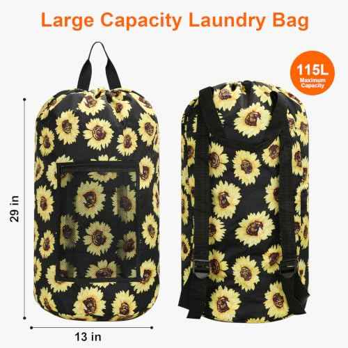 Laundry Bag Backpack Durable Laundry Bag with Shoulder Straps and Mesh Pockets Portable Laundry Hamper Dirty Clothes Bag for College