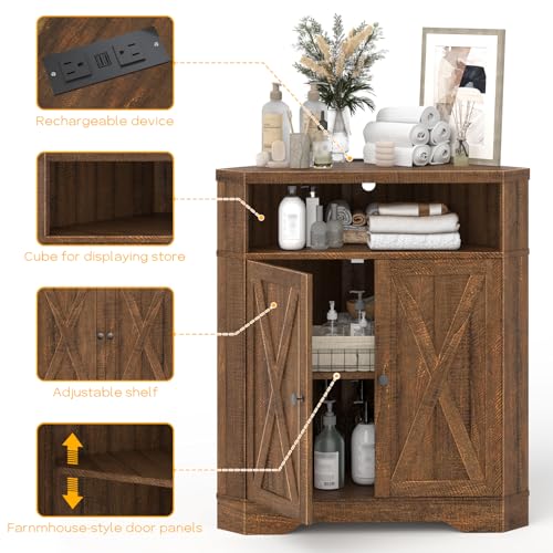 Small Corner Storage Cabinet with USB Ports and Outlets