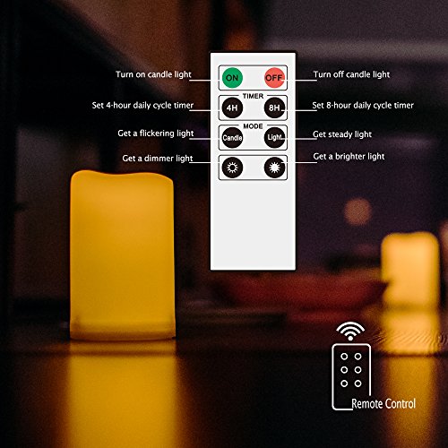 Outdoor Battery Operated Flameless LED Pillar Candles Remote Timer 3 PCS