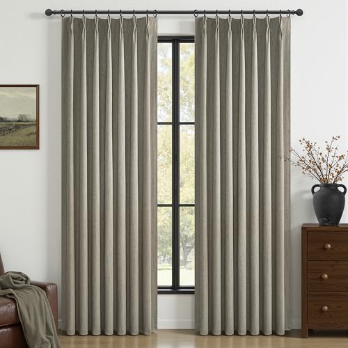 Grey Green Blackout Linen Curtains 84 Inches Long for Living Room Bedroom