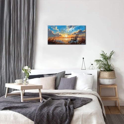 Canvas Prints Wall Art Sunset Ocean Beach Pictures Photo nature landscape Paintings for Living Room Bedroom Home Decorations Modern Stretched and Framed Seascape Waves Landscape Artwork