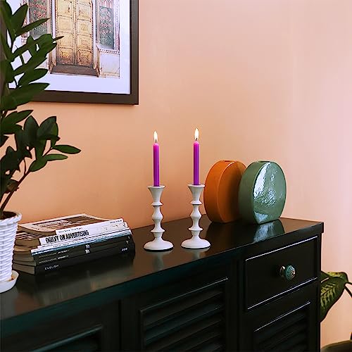 White Metal Taper Candle Holders Set of 2