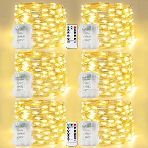 6 Pack Fairy Lights Battery Operated with Remote 120 LED 40 FT Warm White (6 Count)