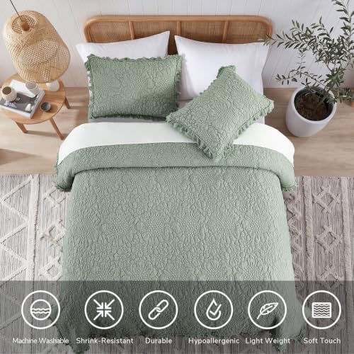Sage Green Ruffled Quilt King Size
