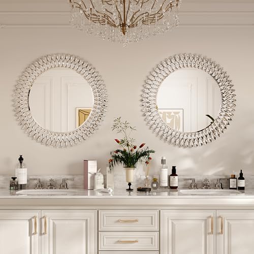 28" Jeweled Luxury Round Decorative Wall Mirror