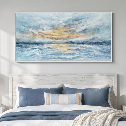 Large Framed Coastal Abstract Wall Art for Living Room