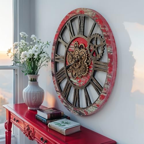 The Gears Clock 36'' Inch Real Moving Gear Wall Clock Vintage Industrial Oversized Rustic Farmhouse