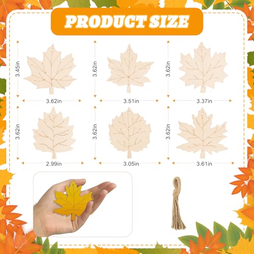 24 PCS Unfinished Wooden Fall Crafts Maple Leaves Shaped Hanging Ornaments (24 Count)