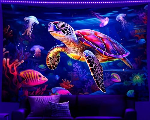 Blacklight Turtle Tapestry 37x29in