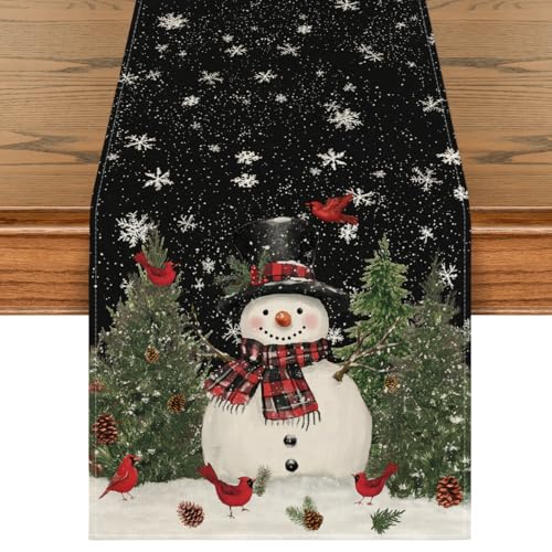 Snowman Christmas Table Runner Home Party Decor 13x36 Inch
