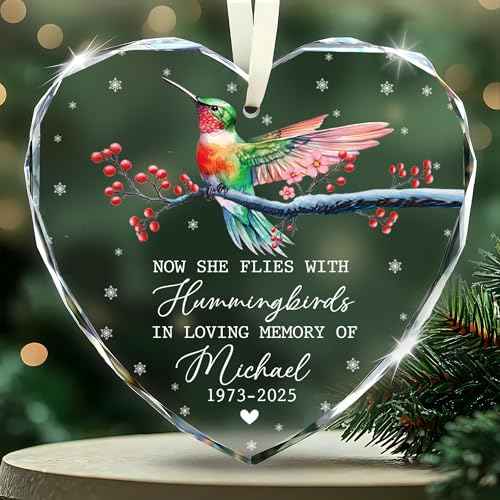 Personalized Memorial Hummingbird Glass Ornament