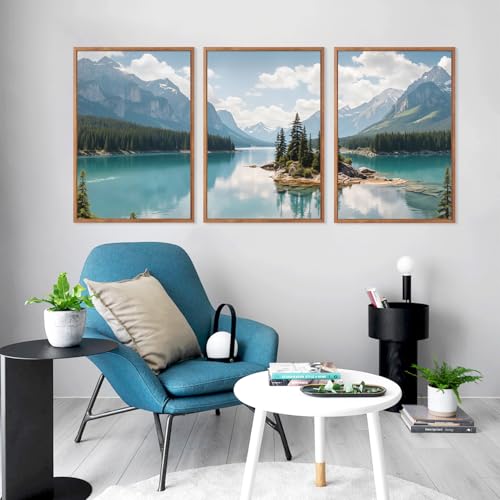 Lake Mountain Landscape Framed Canvas Wall Art
