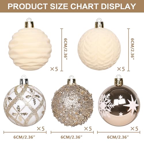 25PCS 2.36In Velvet Champagne Christmas Ball Tree Ornaments Decorations Set (25 Count)