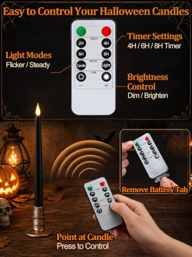 6 Pcs Halloween Black LED Flameless Candles with Remote (6 Count)