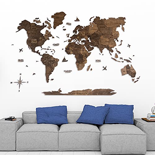 Handmade 3D Wood World Map Wall Art Large Wall Decor Track Your World Travels