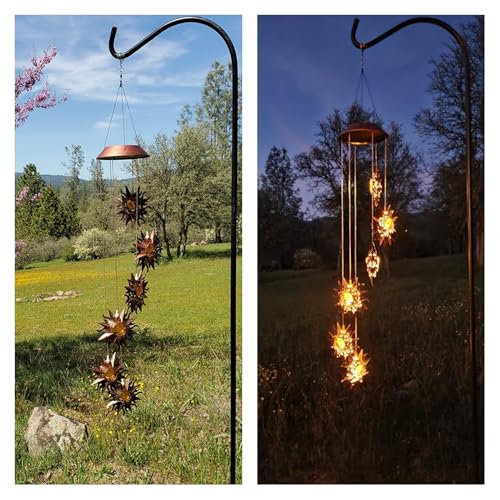 Sun Solar Wind Chimes for Outside Hanging Garden Lights Solar Christmas Decorations Outdoor for Women