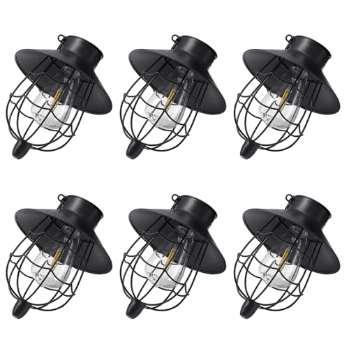 6 Pack Solar Lantern Hanging Waterproof Outdoor Metal Solar Lamp with Warm White Light Decorate for Yard Garden Pathway Patio Porch (6 Count)