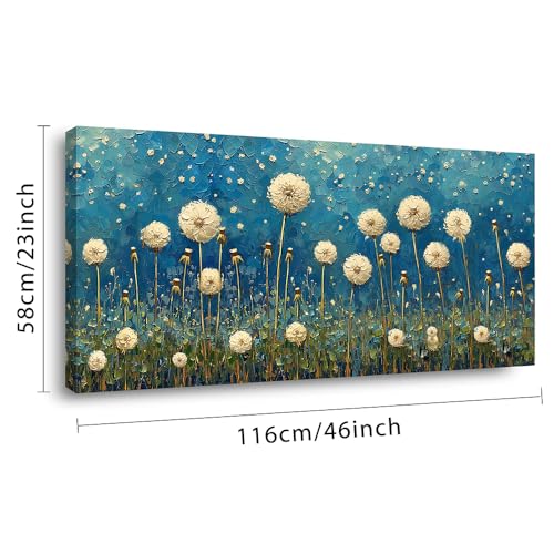 Teal Dandelion Wall Art for Living Room Abstract Blowball Canvas Painting Prints Large Flower Floral Grassland Bedroom Decoration Modern Artwork Decor