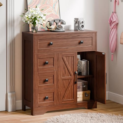 Farmhouse Storage Cabinet with 2 Doors and 4 Drawers