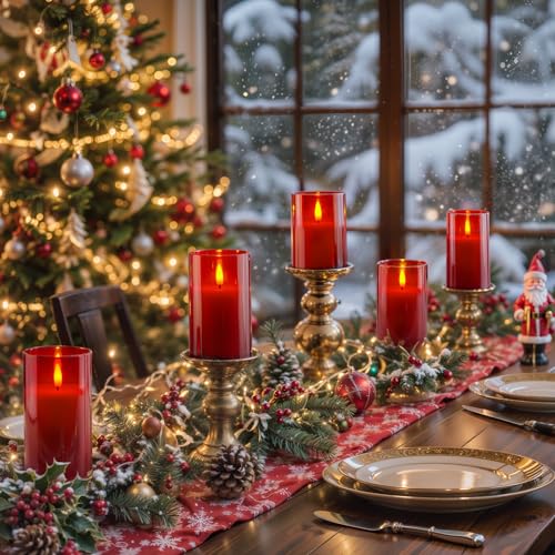 Red Glass Flameless Candles (3 Count)