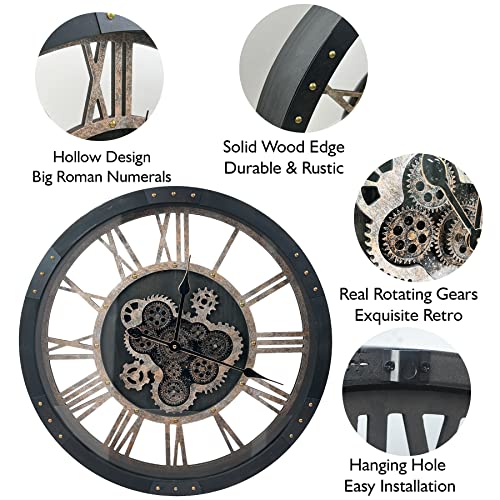 24" Large Wall Clock with Moving Gears
