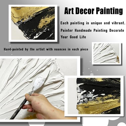 Abstract Circles wall Decorations For Office Black White Gold Oil Painting Wall Art For Bedroom Large Pictures For Living Room Size 29 x 58 Inch