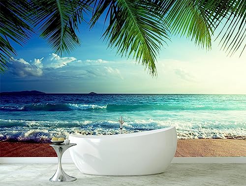 Ocean Mural Wallpaper Large Beach Landscape Wall Mural for Bathroom