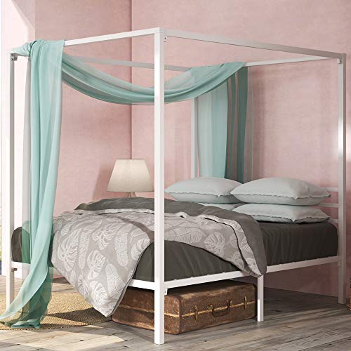 Patricia White Metal Canopy Platform Bed Frame