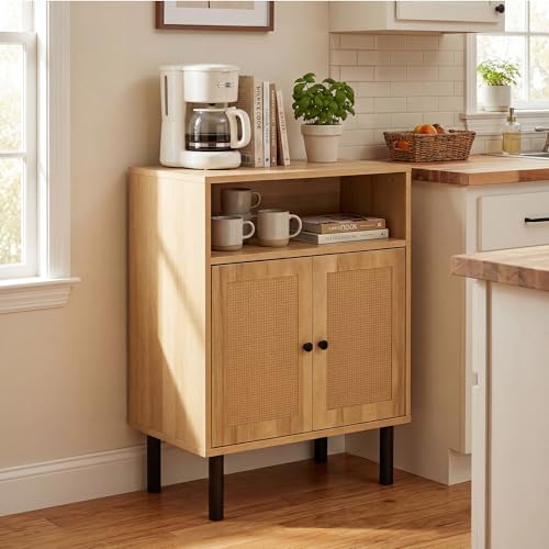 Narrow Storage Cabinet with Rattan Doors