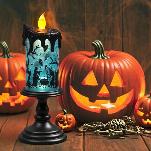 Halloween Witch Snow Globe Flameless Candle Battery Operated