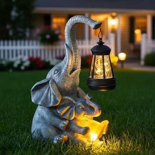 Solar Elephant Garden Statue with Lantern