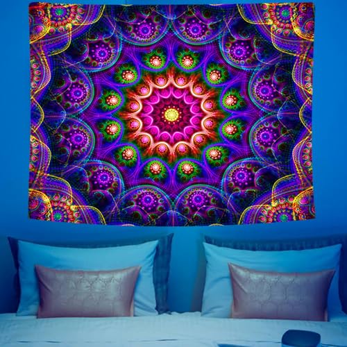 Blacklight Trippy Mandala Tapestry