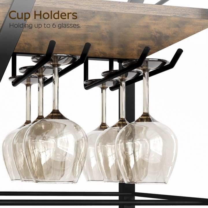 Bar Cart, 3-Tier Home Bar Serving Cart with Wheels, Drink Cart with Glass Holder, Beverage Cart, Rolling Kitchen Cart, for Home, Living Room, Rustic Brown and Black BC03BR