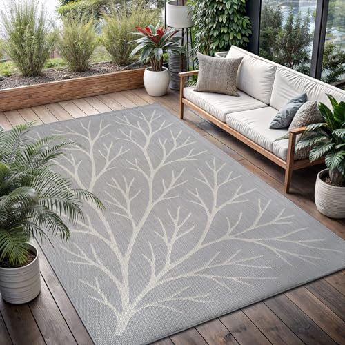 Washable Indoor Outdoor Rug 9x12 Modern Area Rugs Branch Pattern Non Shedding Waterproof Easy Clean Patio Deck Porch Living Room Bedroom Garden RV (108 Sq Ft)